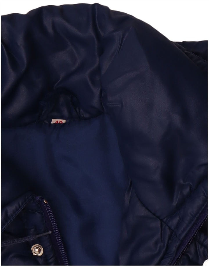 Wattierte Vintage-Herrenjacke mit Kapuze, Größe 48, mittelmarineblaues Polyamid