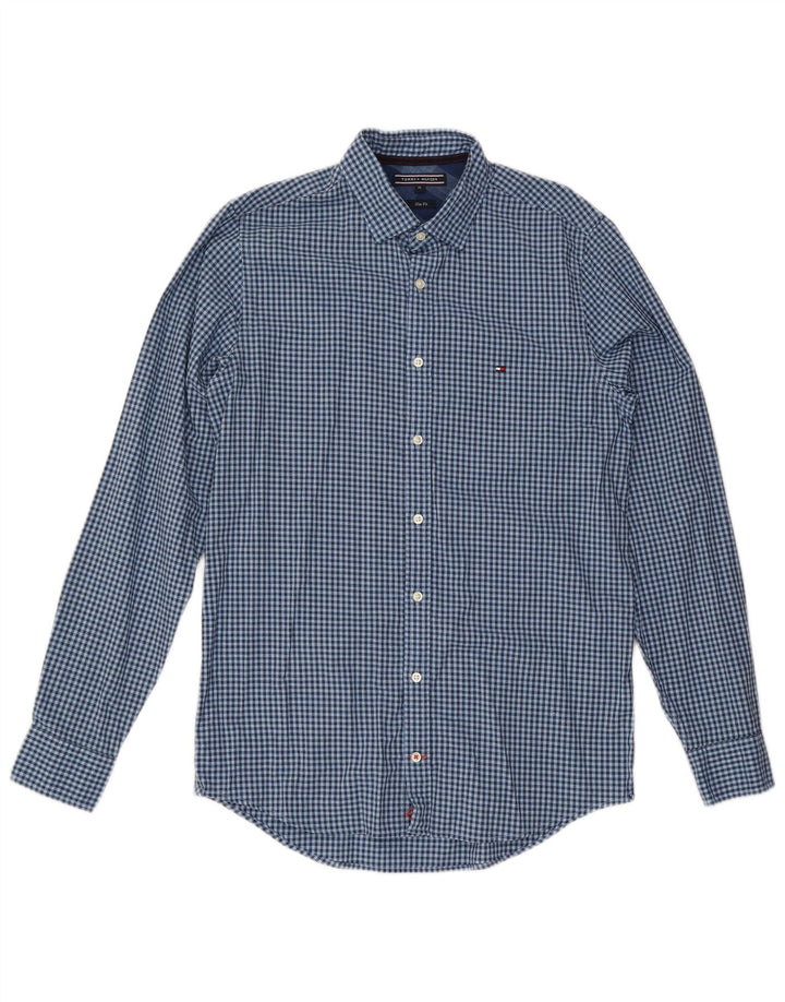 Tommy Hilfiger Herren-Slim-Fit-Hemd aus mittelblauer Gingham-Baumwolle