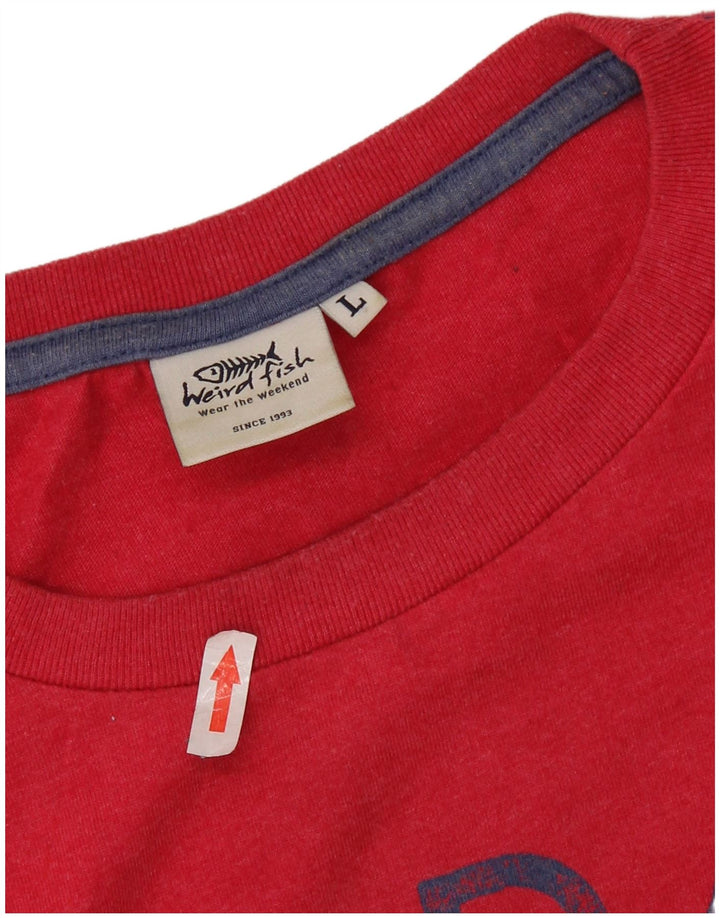 WEIRD FISH Herren-T-Shirt mit Grafik, Größe L, aus roter Baumwolle