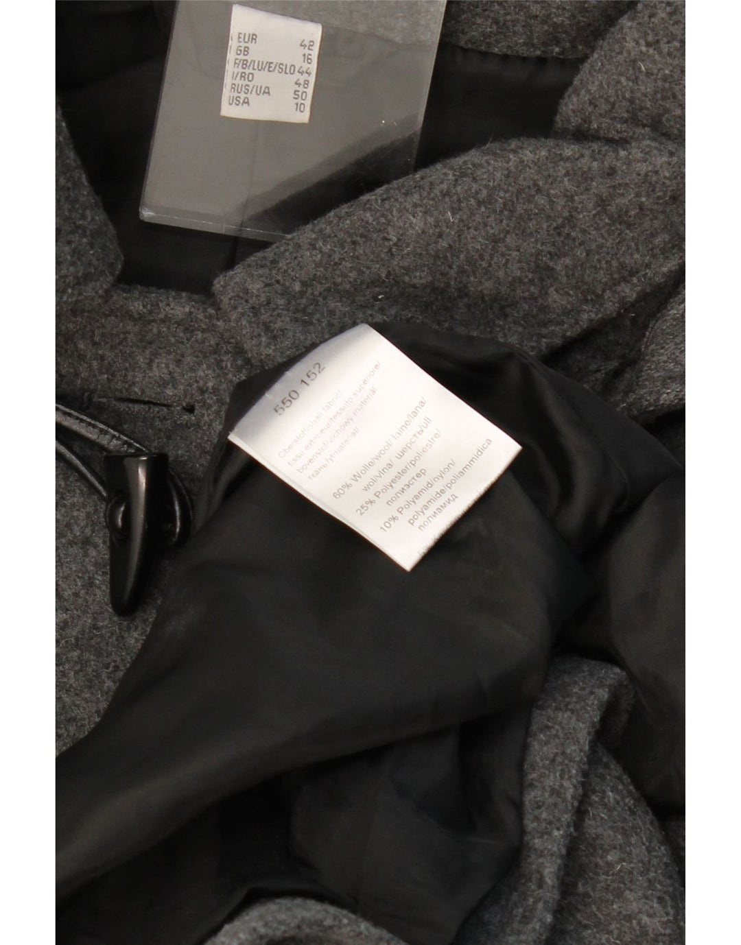 VINTAGE Damen Dufflecoat mit Kapuze UK 16 Große graue Wolle