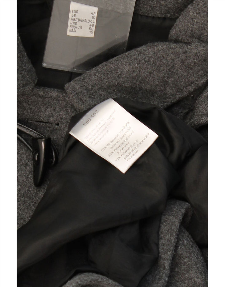 VINTAGE Damen Dufflecoat mit Kapuze UK 16 Große graue Wolle