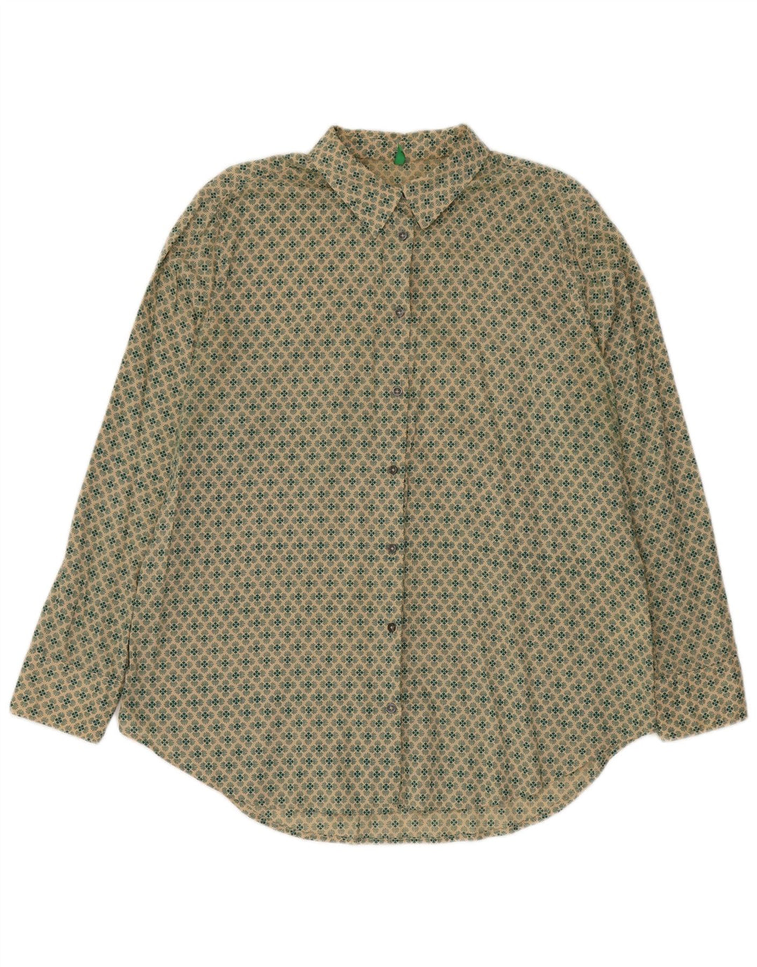 BENETTON Herren-Hemd, groß, grün, geblümt, Baumwolle