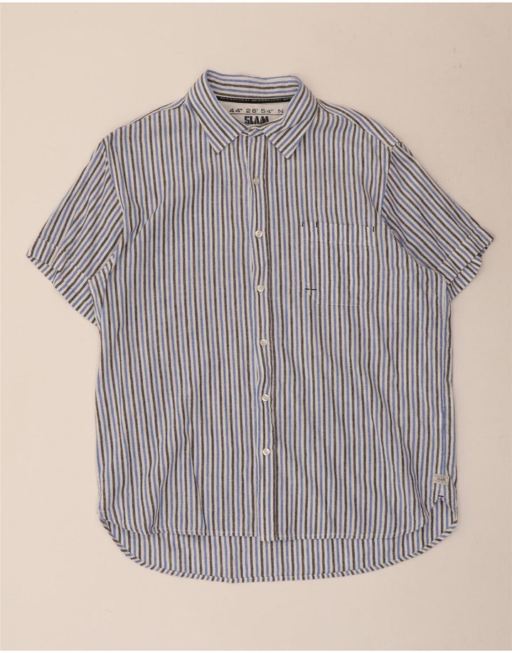Slam Herren Kurzarmhemd 2XL blau gestreift aus Baumwolle