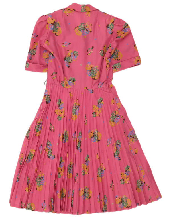 Vintage Damen A-Linie Kleid UK 12 Mittelrosa geblümt