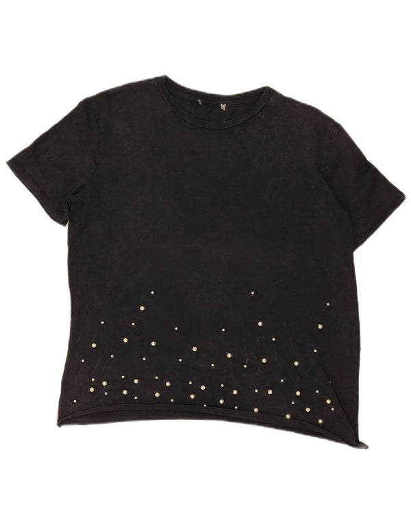 Vintage Damen T-Shirt Top UK 14 Large Schwarz