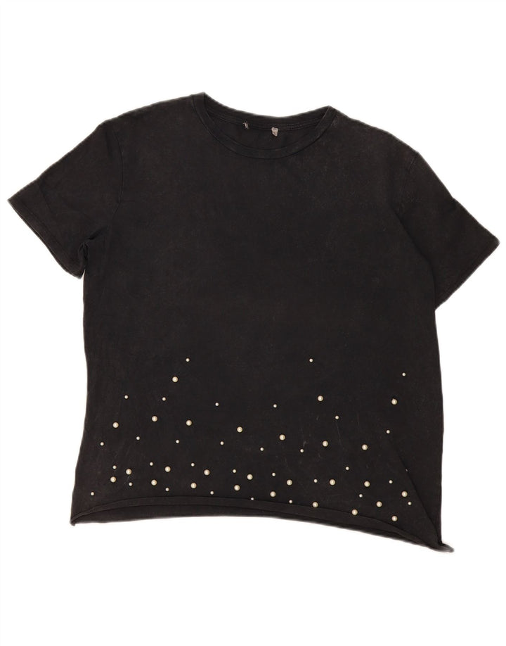 Vintage Damen T-Shirt Top UK 14 Large Schwarz