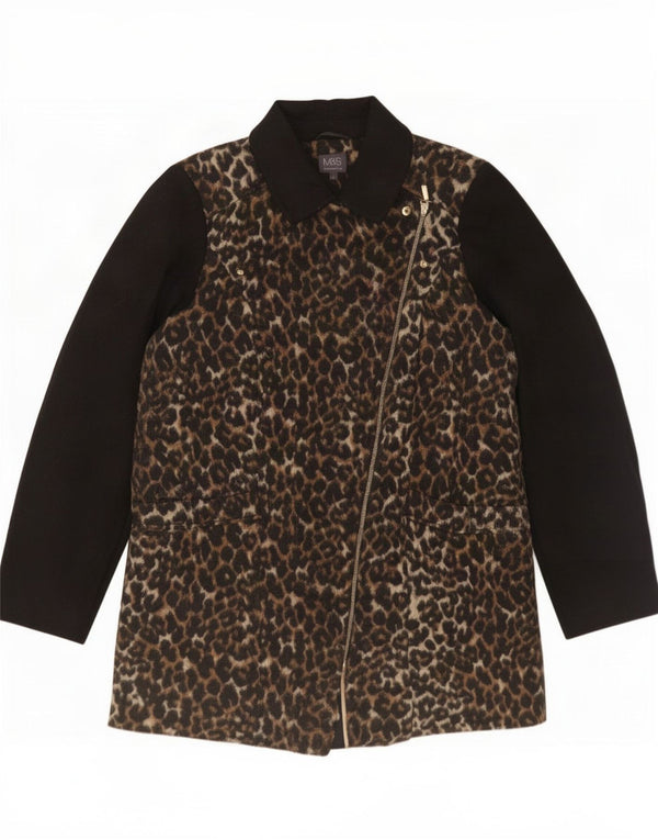 Marks & Spencer Damenmantel UK 16 Große braune Wolle mit Animal-Print