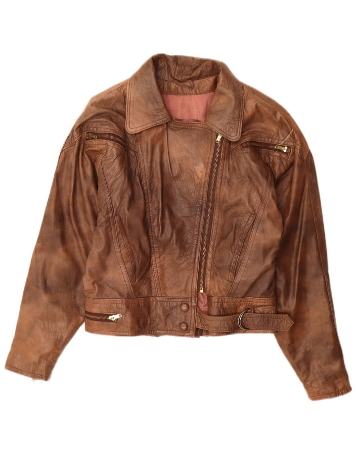 Vintage Damen Leder Bikerjacke UK 10 Kleines braunes Leder
