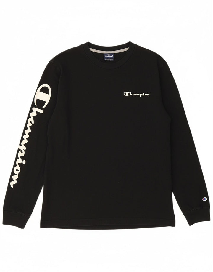 CHAMPION Womens Graphic Top Long Sleeve UK 10 Small Black