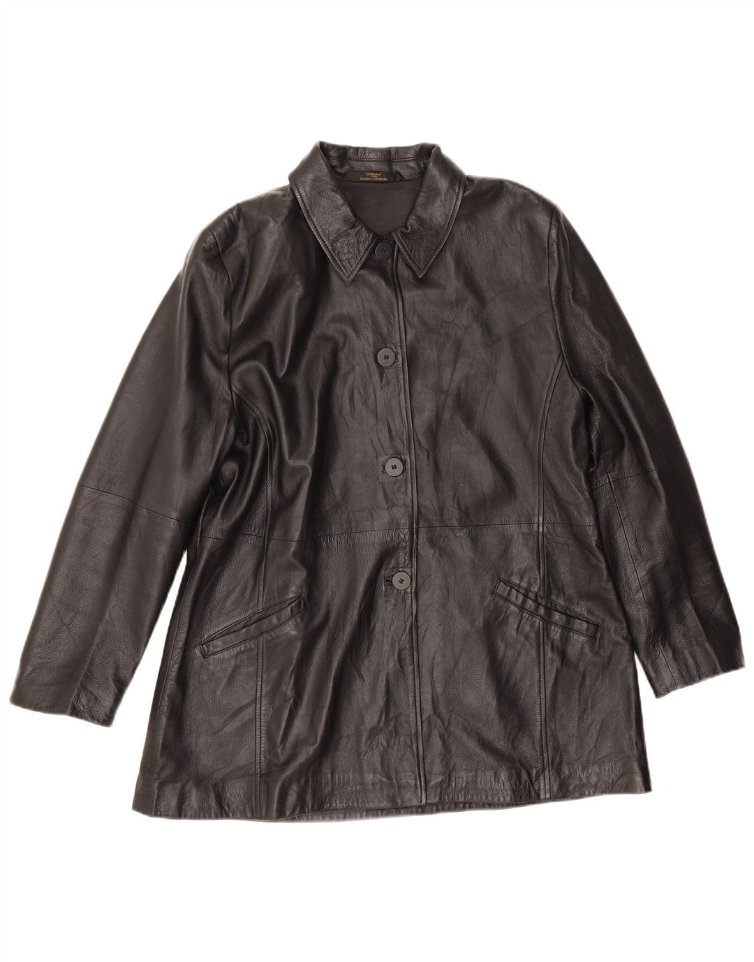 Marks & Spencer Damen Lederjacke UK 16 Large Schwarzes Leder