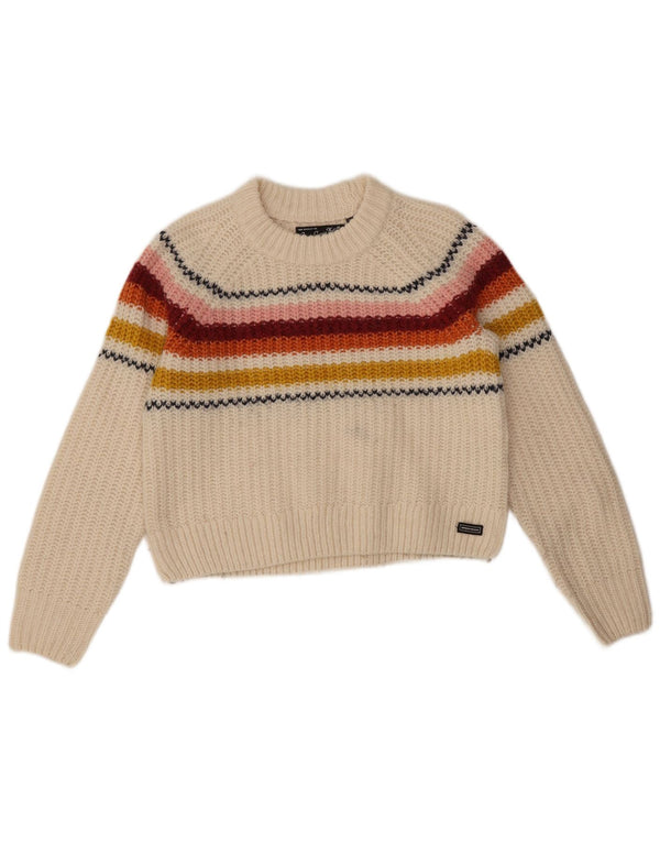 Superdry Damen Crop Crew Neck Pullover Pullover UK 8 Small Weiß gestreift