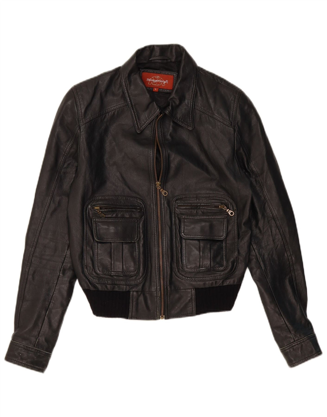 MONTGOMERY Damen Crop Lederjacke UK 14 Großes schwarzes Leder