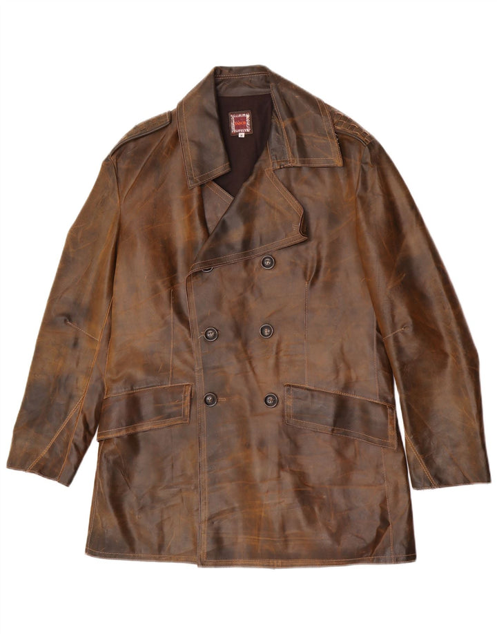 Sasch Herren Leder-Zweireihermantel UK 38 Mittelbraunes Leder