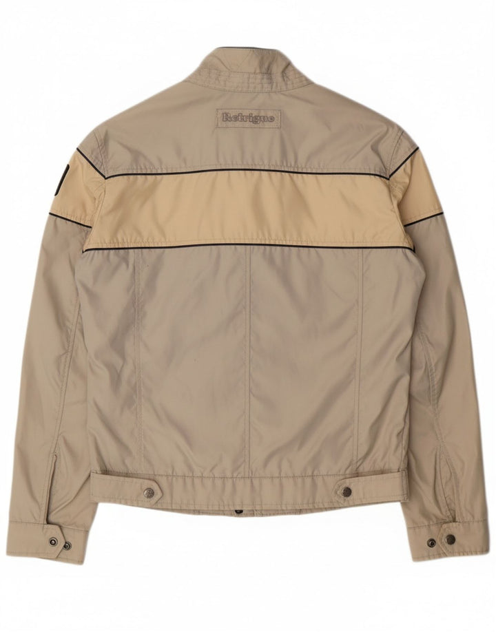 REFRIGUE Mens Bomber Jacket UK 40 Large Beige Colourblock Nylon
