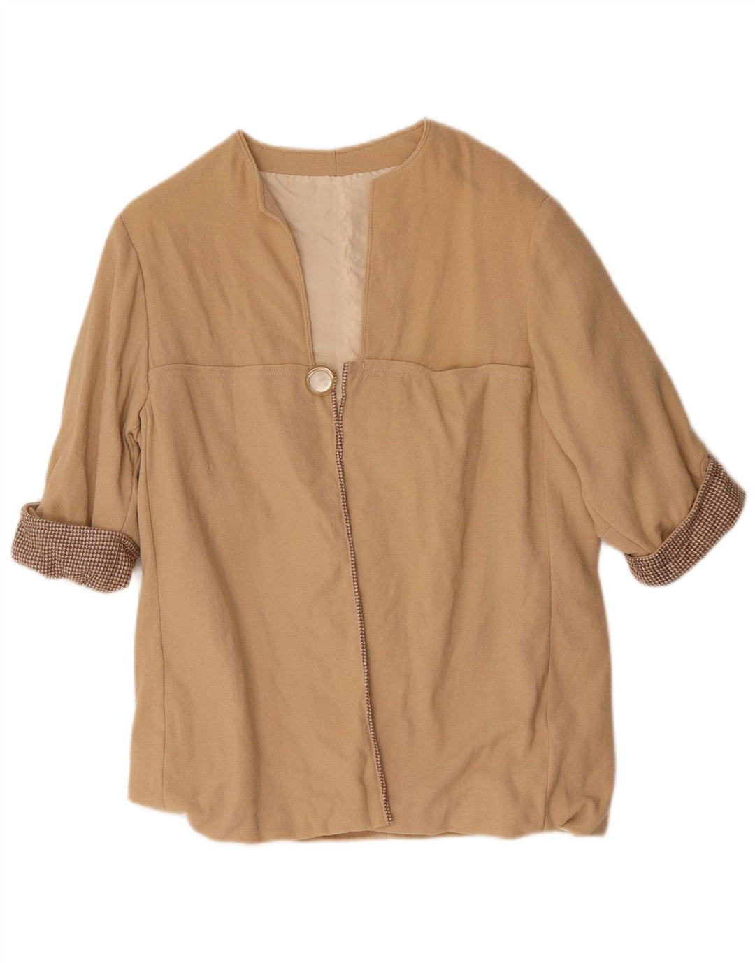 VINTAGE Womens 3/4 Sleeve Blazer Jacket UK 14 Medium Beige