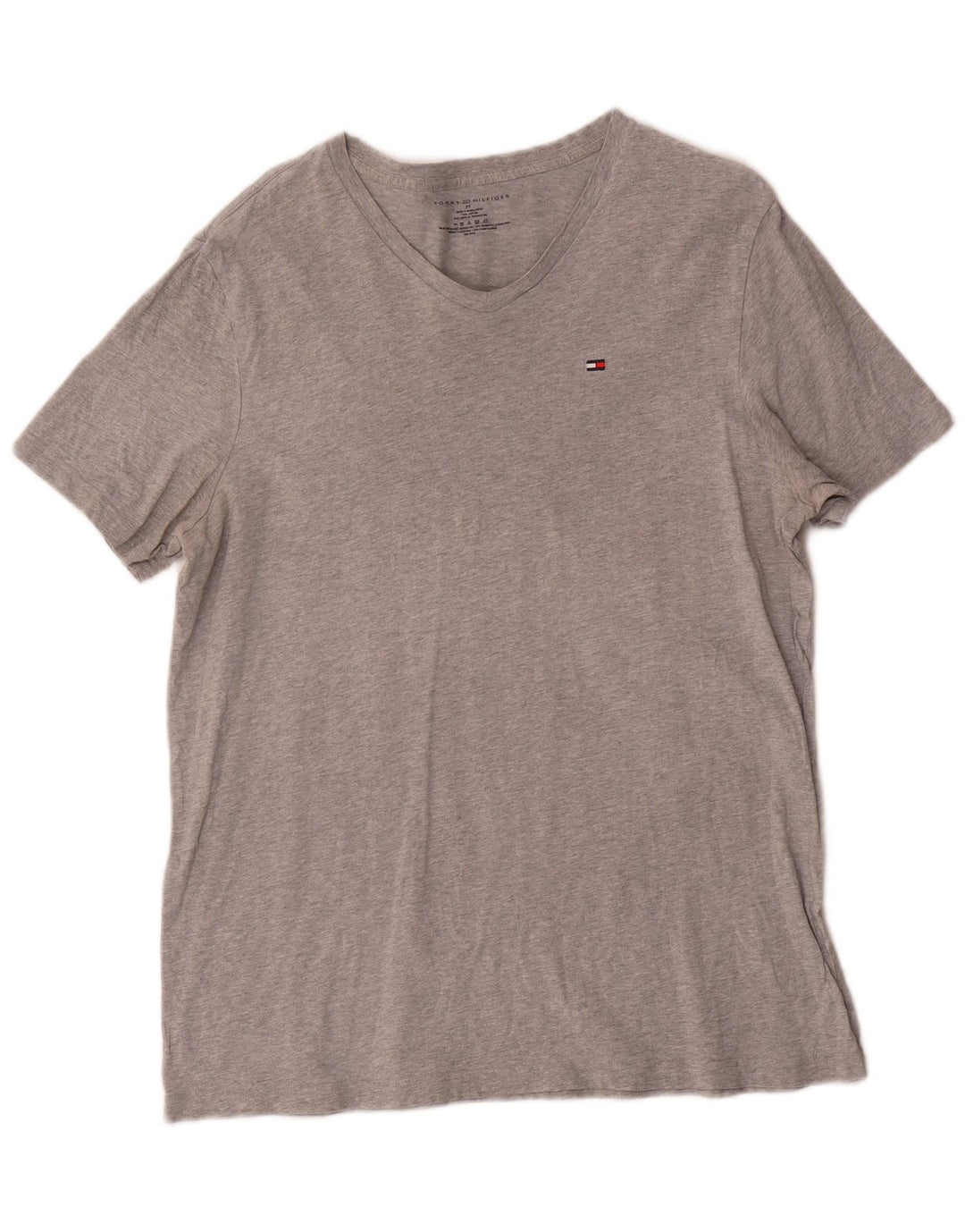 Tommy Hilfiger Herren-T-Shirt-Oberteil aus mittelgrau gefleckter Baumwolle