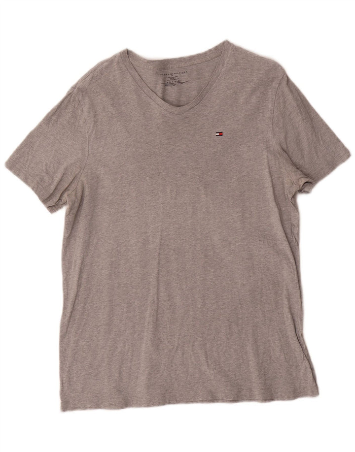 Tommy Hilfiger Herren-T-Shirt-Oberteil aus mittelgrau gefleckter Baumwolle