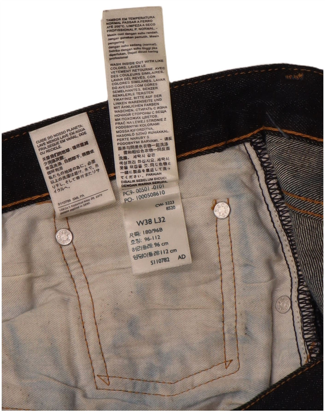 Levi's Herren 501 Straight Jeans W38 L27 Marineblaue Baumwolle