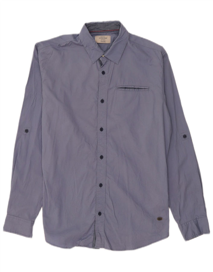 JACK & JONES Herrenhemd mittelblaue Baumwolle