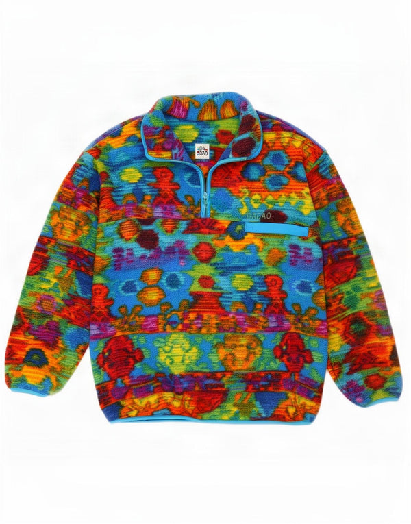 Vintage Damen Fleece-Pullover mit grafischem Reißverschluss und Reißverschluss, EU 40, mittelmehrfarbig