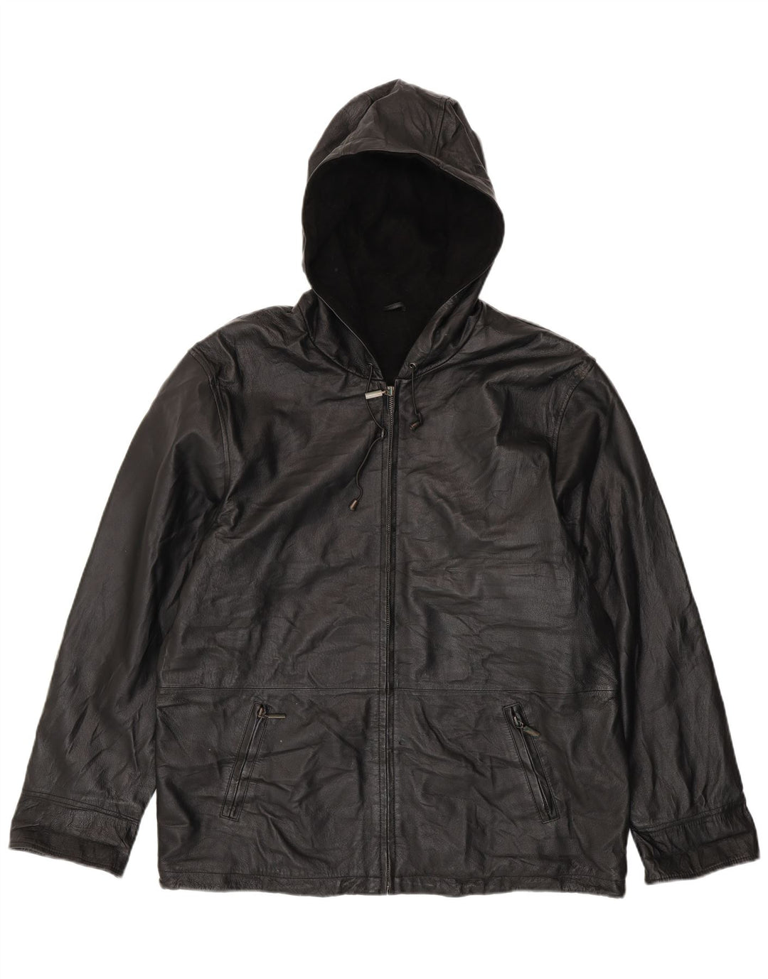 CANDA Damen-Lederjacke in Übergröße mit Kapuze, UK 18, XL, schwarzes Leder