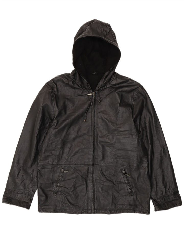 CANDA Damen-Lederjacke in Übergröße mit Kapuze, UK 18, XL, schwarzes Leder
