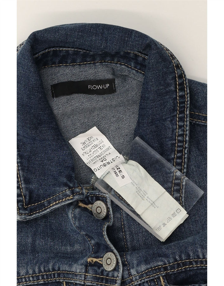 VINTAGE Womens Crop Denim Jacket UK 10 Small Blue Cotton Vintage Vintage and Second-Hand Vintage from Messina Hembry 