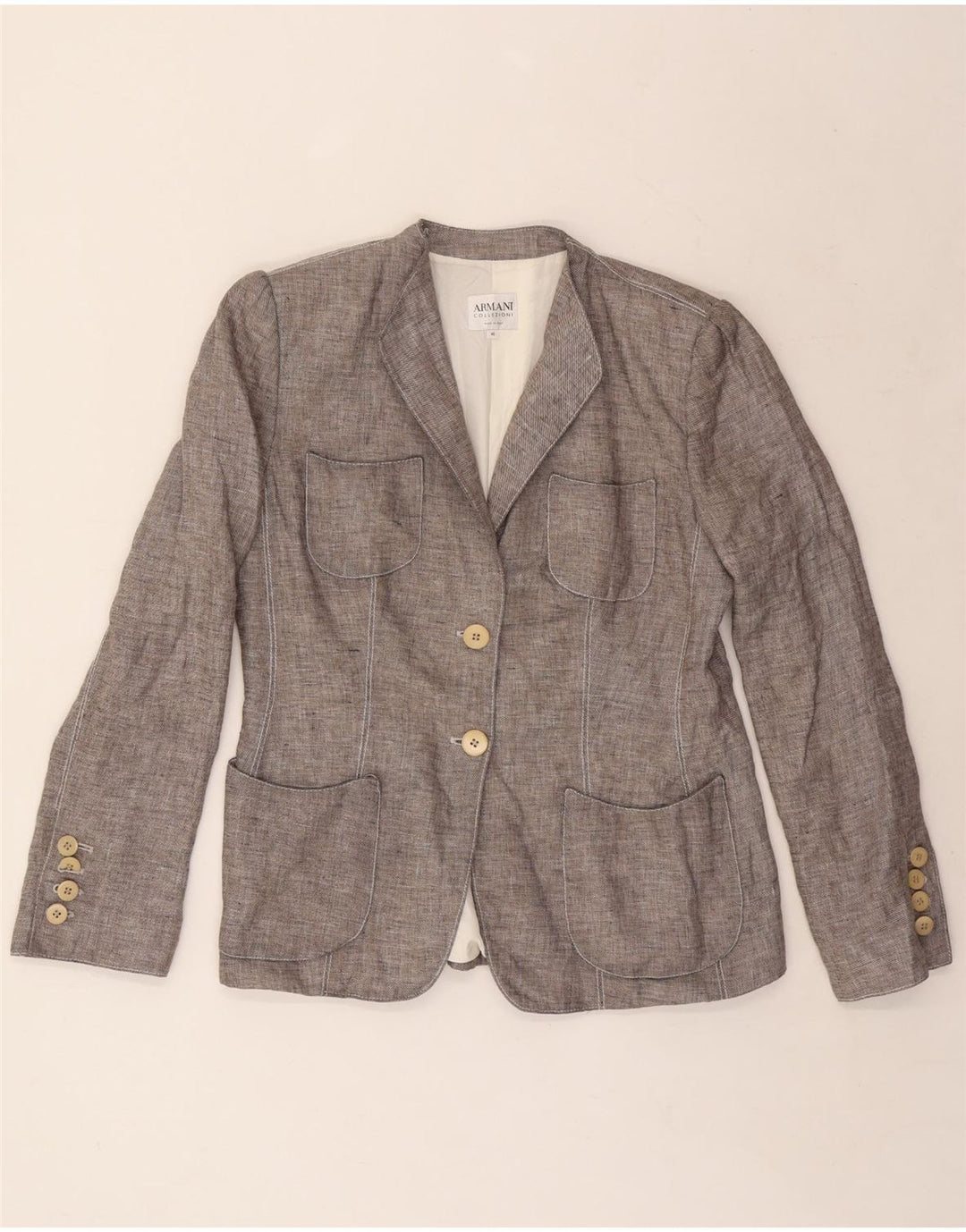 Armani Collezioni Damen 2-Knopf-Blazerjacke IT 46 Großes graues Leinen