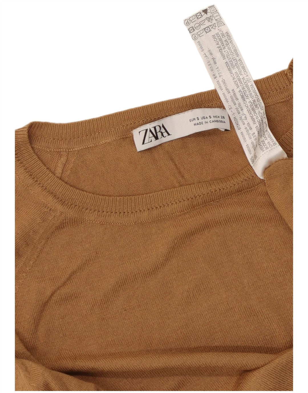ZARA Damen-Pullover, bauchfrei, übergroß, U-Boot-Ausschnitt, Gr. 10, Größe S, Braun