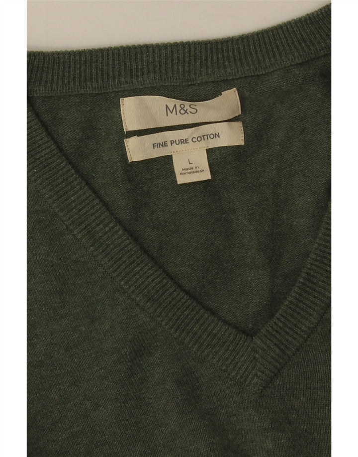 Marks & SPENCER Herren-Pullover mit V-Ausschnitt, groß, grüne Baumwolle