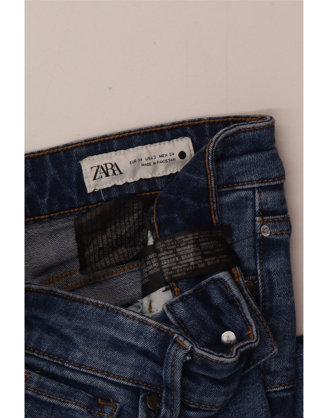 Zara Damen Schlagjeans EU 34 2XS W24 L32 Blaue Baumwolle