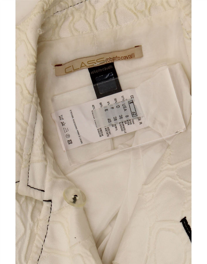 Roberto Cavalli Damen Blazer Jacke IT 42 Medium Off White Geometrisch