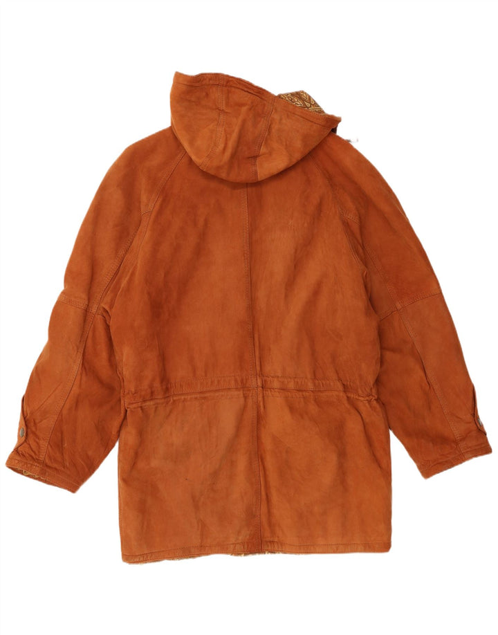 Vintage Herren-Parka aus Wildleder mit Kapuze, IT 50, großes braunes Leder