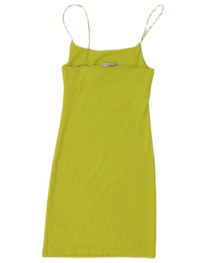Zara Damen Sommerkleid UK 12 Mittelgrüne Baumwolle