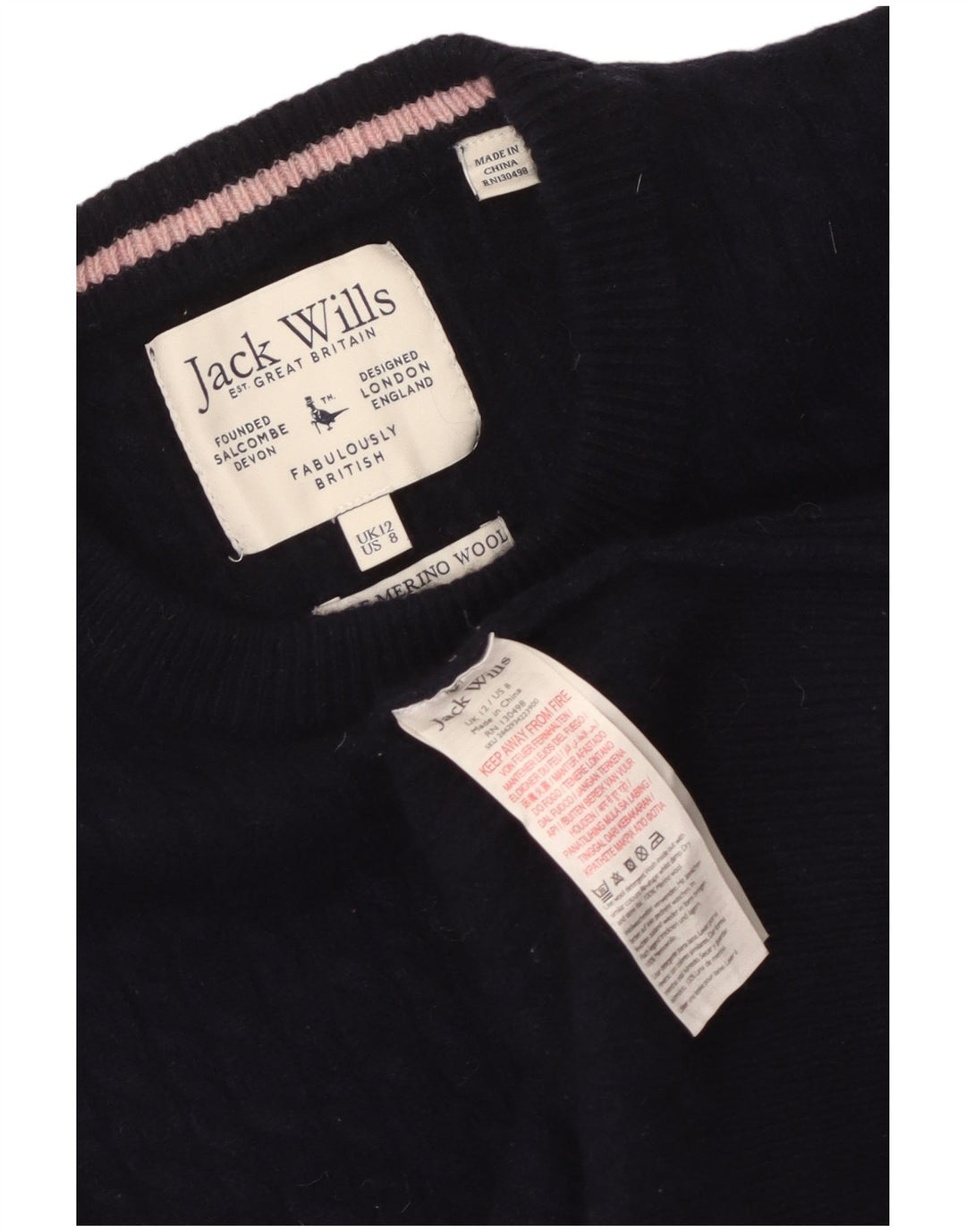 Jack Wills Damen-Pullover mit U-Boot-Ausschnitt, Gr. 12, mittleres Marineblau