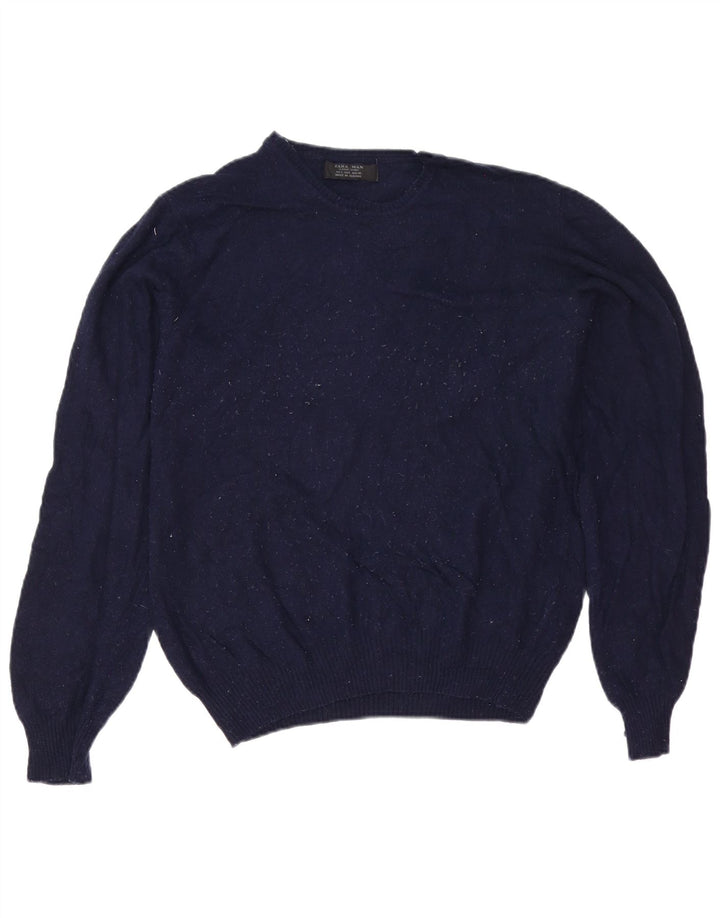 Zara Herren-Pullover mit Rundhalsausschnitt, groß, marineblaue Viskose