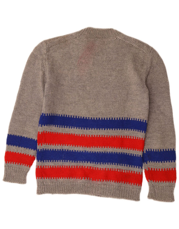 Vintage Damen Pullover mit Rundhalsausschnitt UK 14 Mittelgrau gestreift