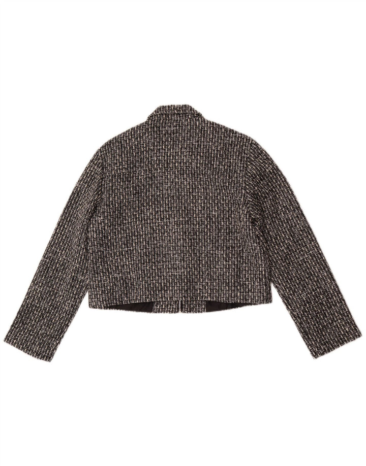 Les Copains Damen Crop Bomberjacke UK 14 Mittelgrau kariertes Polyester