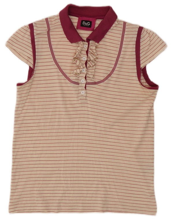 Dolce & Gabbana Damen Poloshirt UK 12 Medium Beige Nadelstreifen