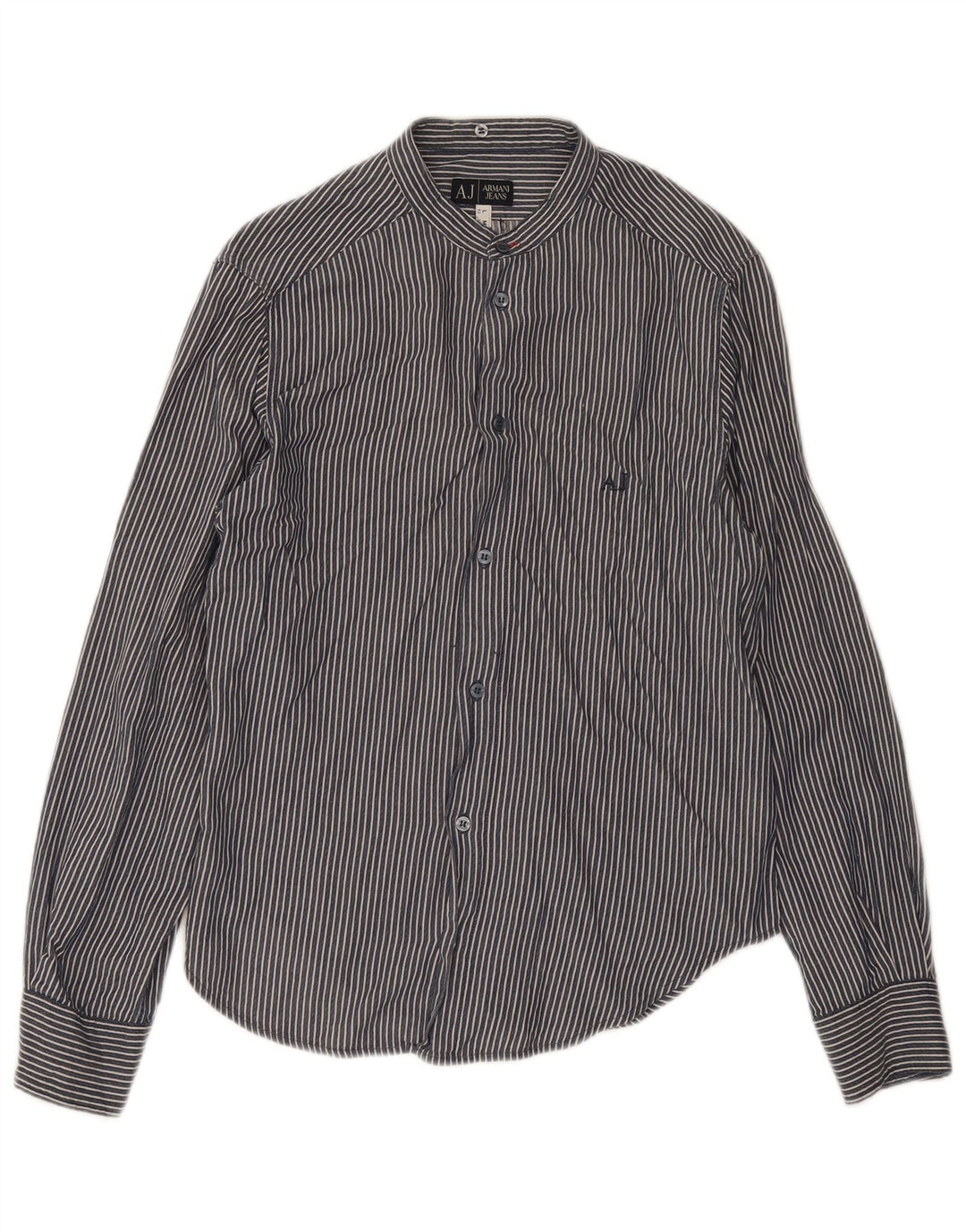 Armani Jeans Herrenhemd, groß, marineblau, gestreift, Baumwolle