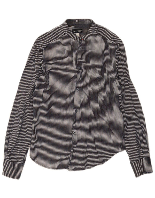 Armani Jeans Herrenhemd, groß, marineblau, gestreift, Baumwolle
