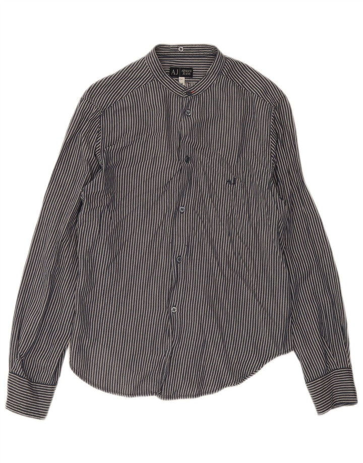Armani Jeans Herrenhemd, groß, marineblau, gestreift, Baumwolle