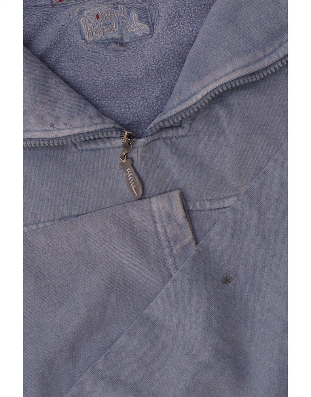 Weird Fish Herren-Sweatshirt mit Reißverschluss am Hals, mittelblaue Baumwolle