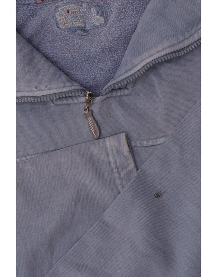 Weird Fish Herren-Sweatshirt mit Reißverschluss am Hals, mittelblaue Baumwolle