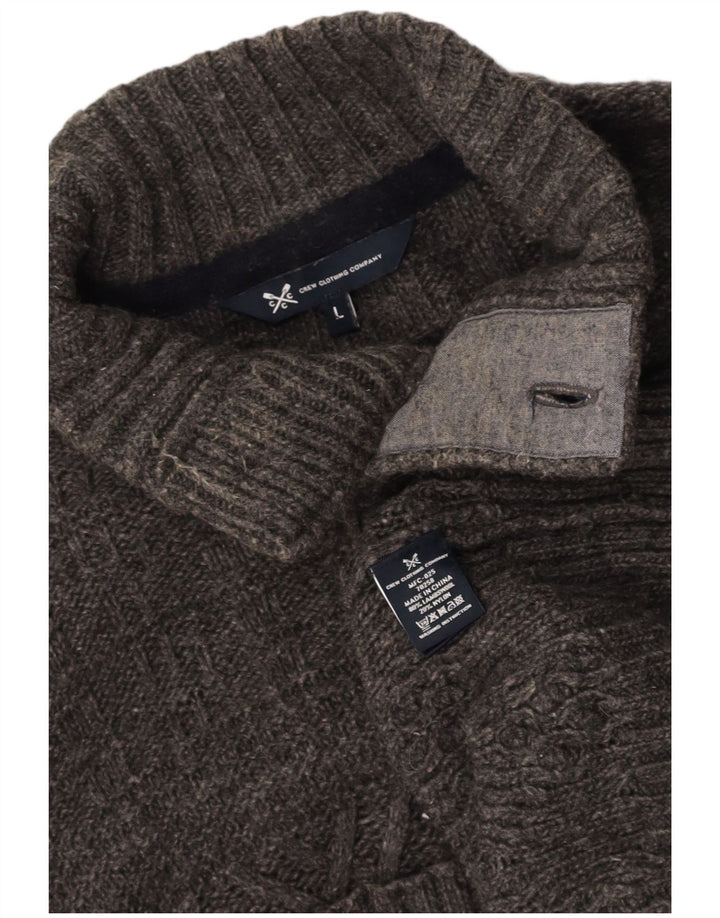 CREW CLOTHING Mens Button Neck Jumper Sweater Large Grey Argyle/Diamond
