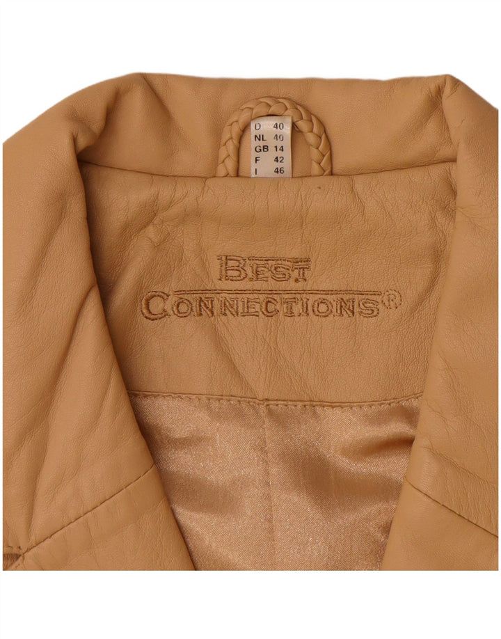 Vintage Damen Ledermantel UK 14 Großes Beige Leder
