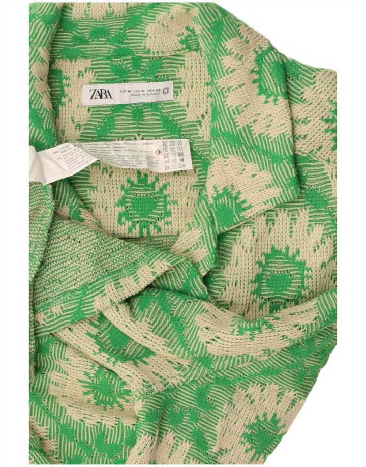 ZARA Mens Short Sleeve Shirt Medium Green Check Polyester