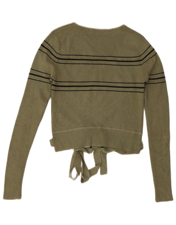 ZARA Damen Pullover mit bauchfreiem U-Boot-Ausschnitt, Gr. 12, mittleres Khaki, gestreift