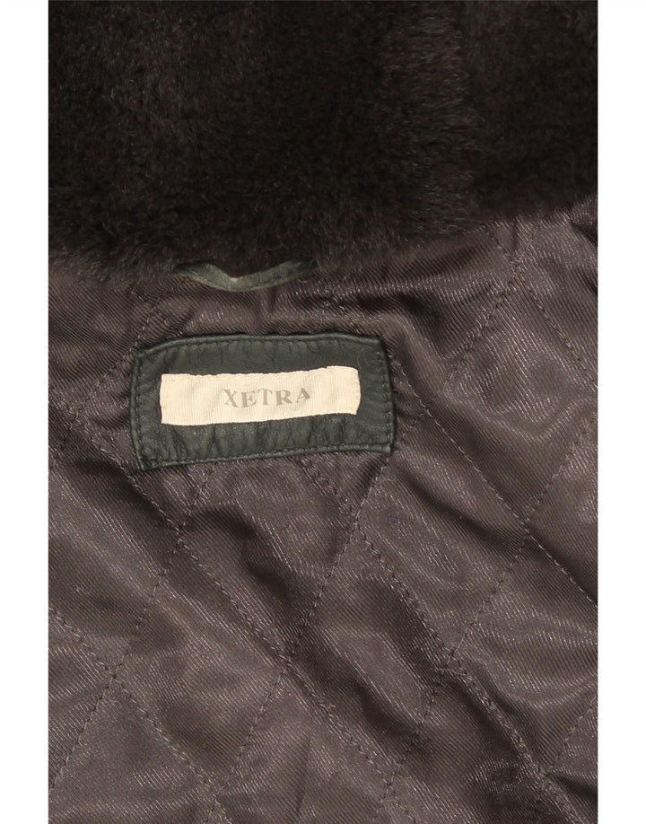 XETRA Damen Crop Hooded Lederjacke UK 12 Medium Schwarz