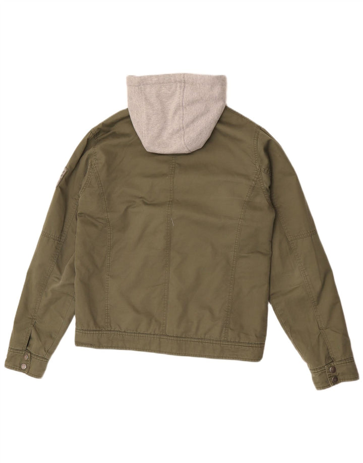 Guess Herren-Utility-Jacke mit grafischer Kapuze, UK 38, mittleres Khaki, Farbblock